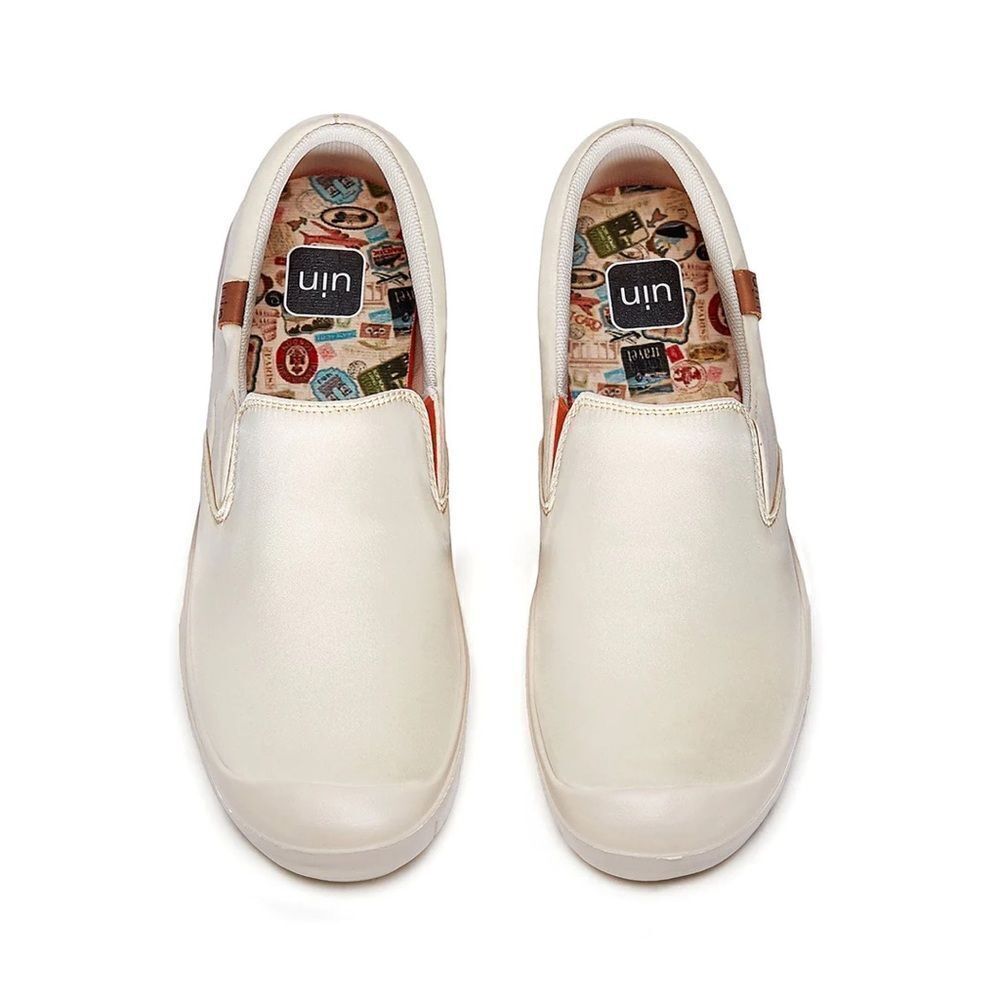 UIN Women's Sneakers Walking Casual Slip Ons Loafers (Oat Milk Silk Cadiz I)